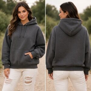 Dazy-Less Womens Oversized Fleece Hoodie Charcoal Gray Large Shoulder Pocket